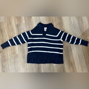 Aerie Boxy Oversized Rugby style Sweater - Navy and White